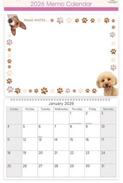 2026 Spiral Bound Memo Board Calendar & Write On Wipe Off Pen - Dogs