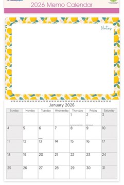 2026 Spiral Bound Memo Board Calendar & Write On Wipe Off Pen - Lemons