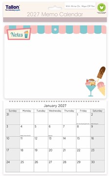 2027 Spiral Bound Memo Board Calendar & Write On Wipe Off Pen - Ice Cream