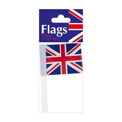 Union Jack Street Party - 12 Waving Flags on Sticks - Kings Coronation