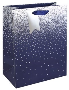 Large Male Gift Bag - Blue with Silver Foil Stars & Gift Tag 13x10.5"