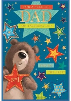 Dad Father's Day Card - Brown Bear with No.1 Star and Gold Foil 9x6"