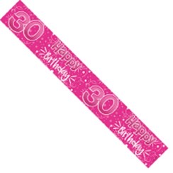 Age 30 Female Foil Birthday Party Banner - 30 Happy Birthday - Hot Pink Stars