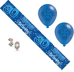Age 30 Male Birthday Party Pack - 30th Banner, Balloons, Number Candles