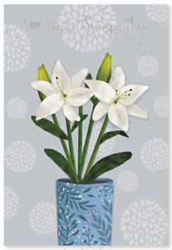 Loss Of Your Mum Sympathy Card - White Lily Plant with Silver Foil 7.75x5.25"