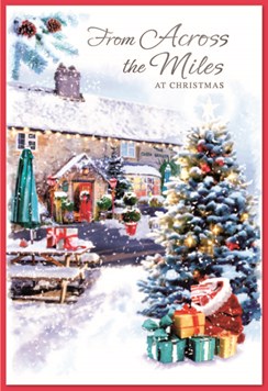Across the Miles Christmas Card - Xmas Tree & Pub Glitter Silver Foil 7.5x5.25"