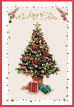 Thinking Of You Christmas Card - Christmas Tree with Gifts & Gold Foil 7.5x5.25"