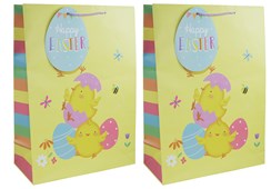 2 x Extra Large Happy Easter Gift Bags Chicks Decorated Eggs 18 x13"