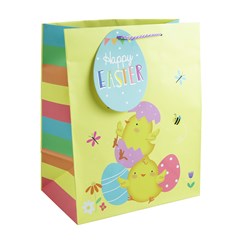 Large Happy Easter Gift Bag - Chicks with Decorated Eggs 13" x 10.5"