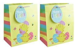 2 x Large Happy Easter Gift Bags Chicks with decorated Eggs 13"x10.5"