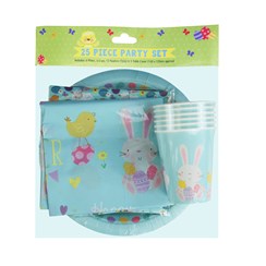 Easter 25 Piece Party Tableware Pack - 6 People Table Cover Napkins Cups Plates