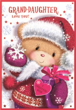 Granddaughter Christmas Card - Brown Bear Hat and Scarf Red Foil 7.5x5.25 Granddaughter Christmas Card - Brown Bear Hat and Scarf Red Foil 7.5x5.25