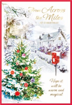Across The Miles Christmas Card - Xmas Tree and Post Box in Snow Foil 7.5x5.25"
