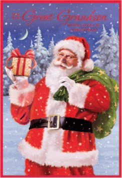 Great Grandson Christmas Card - Father Christmas and Sack at Night Foil 7.5x5.5"