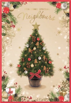 Special Neighbours Christmas Card - Christmas Tree Baubles and Gold Foil 7.5x5.2