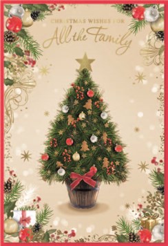 All The Family Christmas Card - Christmas Tree Baubles with Gold Foil 7.5x5.25"