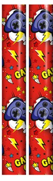 5m Gift Wrapping Paper Roll 2x2.5m - Red with Gaming Controllers