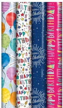 10m Happy Birthday Gift Wrapping Paper - 4 x 2.5m Roll's - Mixed Designs