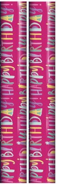 5m Happy Birthday Gift Wrapping Paper Roll - 2 x 2.5m - Pink with Pastel Writing