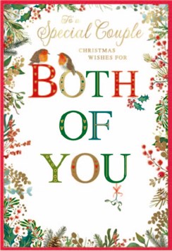 Special Couple Christmas Card - Both of You Robins & Holly Gold Foil 7.5x5.25"