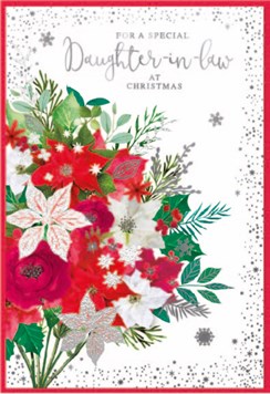 Daughter-in-Law Christmas Card - Poinsettia Flowers with Silver Foil 7.5x5.25"