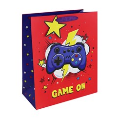 Medium Gift Bag - Red Game On Games Controllers & Tag Ribbon Handle 10x 8.5"
