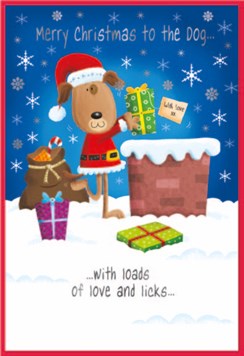 To The Dog Christmas Card - Santa Dog Putting Gifts Down Chimney Foil 7.5x5.25"