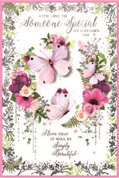 Someone Special Mother's Day Card - Pink Flowers Butterflies and Silver Foil 9x6 Someone Special Mother's Day Card - Pink Flowers Butterflies and Silver Foil 9x6