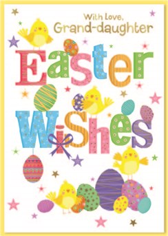 Granddaughter Easter Card - Chicks Coloured Letters & Eggs with Gold Foil 7.7x5" Granddaughter Easter Card - Chicks Coloured Letters & Eggs with Gold Foil 7.7x5"