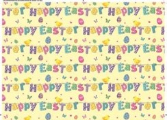 2 Sheets Quality Easter Gift Wrapping Paper - Happy Easter Chicks Decorated Eggs