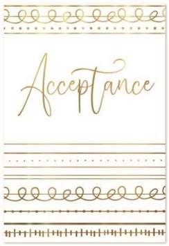 Open Acceptance Card & Envelope - White with Gold Foil Pattern & Text 7.75x5.25"