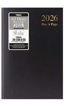 2026 A5 Page a Day Hardback Diary with Full Page Saturday Sunday - Black