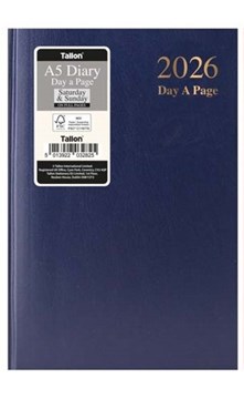 2026 A5 Page a Day Hardback Diary with Full Page Saturday Sunday - Blue