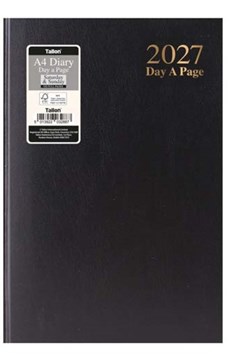 2027 A4 Page a Day Hardback Diary with Full Page Saturday Sunday - Black