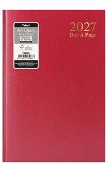 2027 A4 Page a Day Hardback Diary with Full Page Saturday Sunday - Red