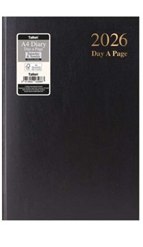 2026 A4 Page a Day Hardback Diary with Full Page Saturday Sunday - Black