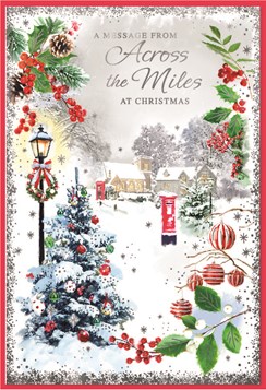 Across The Miles Christmas Card - Christmas Tree Village Scene & Foil 7.5x5.25
