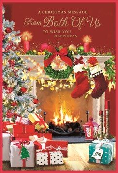 From Both Of Us Christmas Card - Stockings on Fireplace with Gold Foil 7.5x5.25"