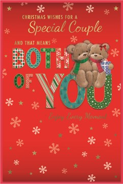 Special Couple Christmas Card - Bears Sat on Words with Gold Foil 9x6"