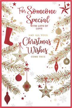 Someone Special Christmas Card - Red and Gold Foil Xmas Tree Branches 9x6"