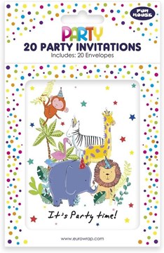 Pack Of 20 Children's Birthday Party Invites With Envelopes - Jungle Animal