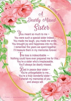 Loving Memory Graveside Memorial Card - Sister Pink Flowers 6x4"
