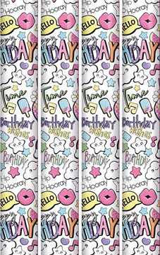 12m Birthday Gift Wrapping Paper 4 x 3m Roll's - Children's Girls Pastel Icons
