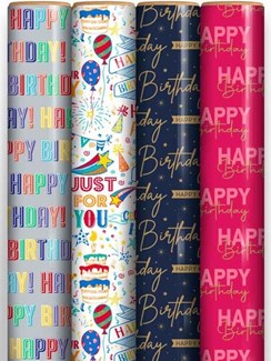 12m Happy Birthday Gift Wrapping Paper - 4 x 3m Roll's - Mixed Male & Female