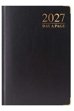 2027 A6 Page a Day Hardback Diary with Metal Corners & Ribbon Marker - Black