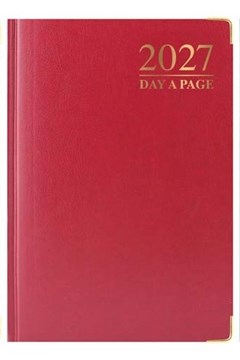 2027 A6 Page a Day Hardback Diary with Metal Corners & Ribbon Marker - Red