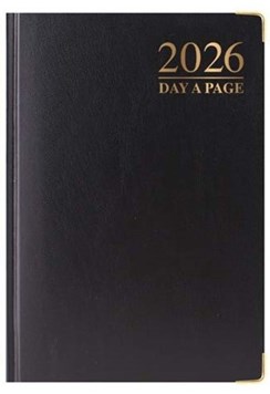 2026 A6 Page a Day Hardback Diary with Metal Corners & Ribbon Marker - Black