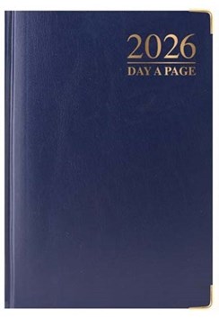 2026 A6 Page a Day Hardback Diary with Metal Corners & Ribbon Marker - Blue