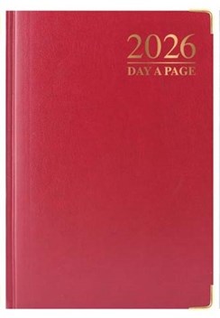 2026 A6 Page a Day Hardback Diary with Metal Corners & Ribbon Marker - Red