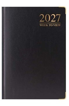 2027 A6 Week To View Hardback Diary with Metal Corners & Ribbon Marker - Black